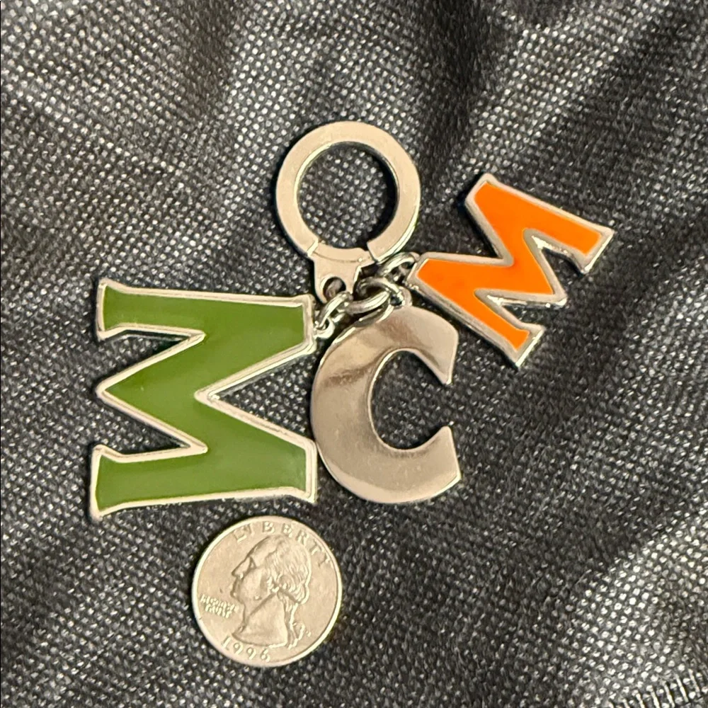 MCM Olive Green Tangerine and Silver Bag Charm Key Holder